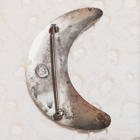 VTG Jewelart signed Sterling Crescent Moon Large Brooch - Picture 4 of 5